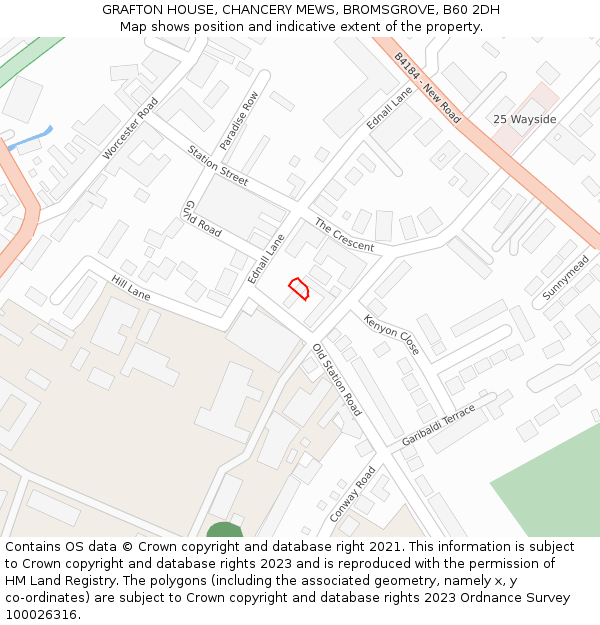 GRAFTON HOUSE, CHANCERY MEWS, BROMSGROVE, B60 2DH: Location map and indicative extent of plot
