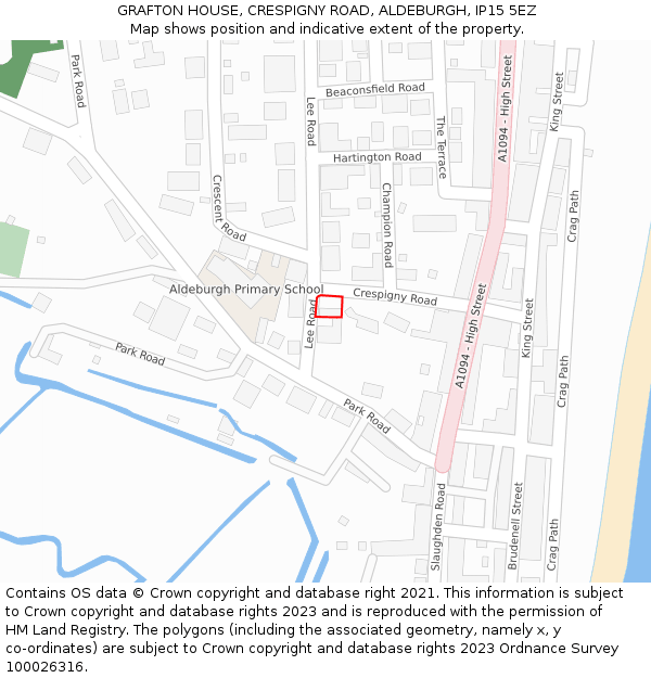 GRAFTON HOUSE, CRESPIGNY ROAD, ALDEBURGH, IP15 5EZ: Location map and indicative extent of plot