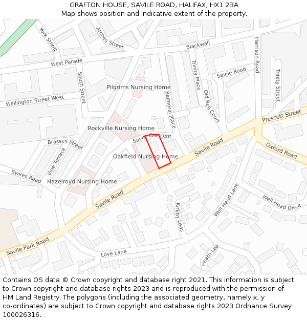 GRAFTON HOUSE, SAVILE ROAD, HALIFAX, HX1 2BA: Location map and indicative extent of plot