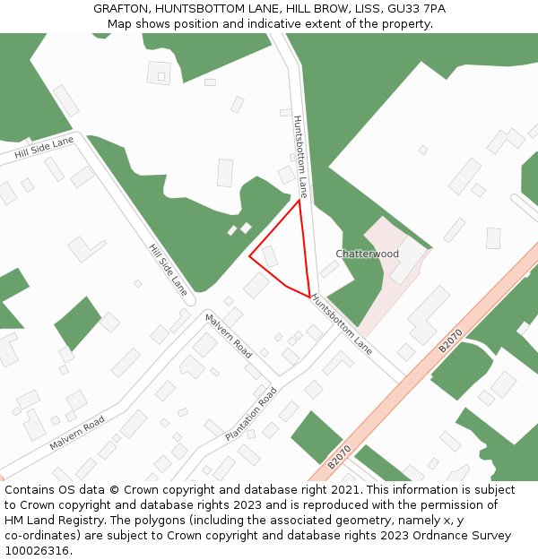 GRAFTON, HUNTSBOTTOM LANE, HILL BROW, LISS, GU33 7PA: Location map and indicative extent of plot