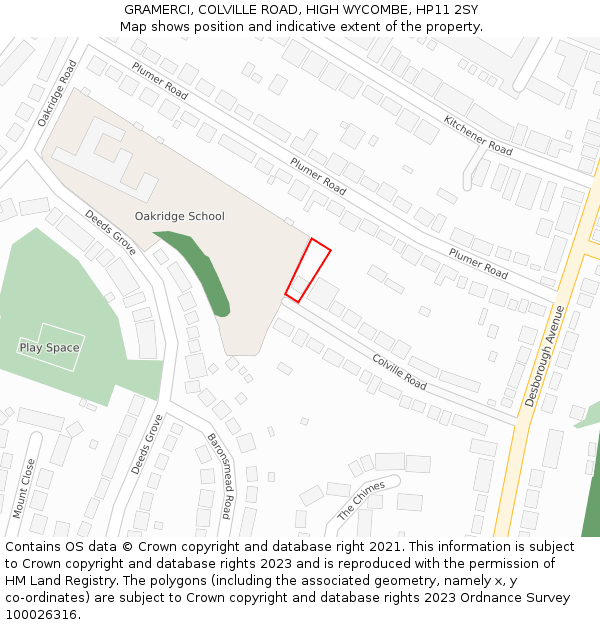 GRAMERCI, COLVILLE ROAD, HIGH WYCOMBE, HP11 2SY: Location map and indicative extent of plot