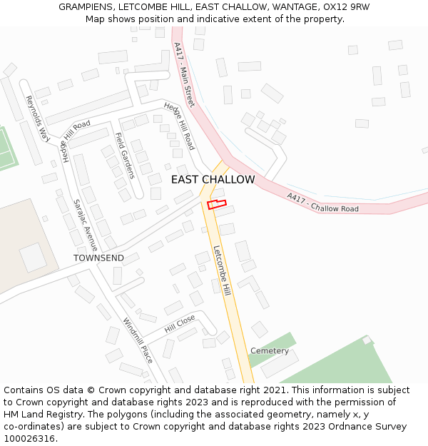 GRAMPIENS, LETCOMBE HILL, EAST CHALLOW, WANTAGE, OX12 9RW: Location map and indicative extent of plot