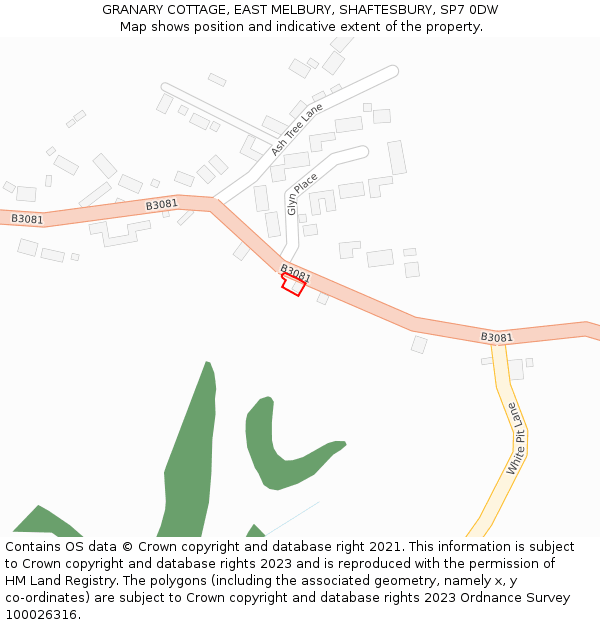 GRANARY COTTAGE, EAST MELBURY, SHAFTESBURY, SP7 0DW: Location map and indicative extent of plot