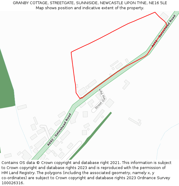 GRANBY COTTAGE, STREETGATE, SUNNISIDE, NEWCASTLE UPON TYNE, NE16 5LE: Location map and indicative extent of plot