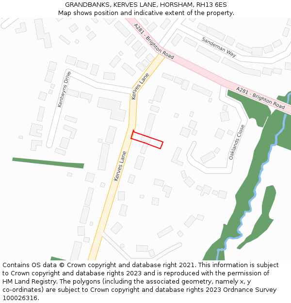 GRANDBANKS, KERVES LANE, HORSHAM, RH13 6ES: Location map and indicative extent of plot