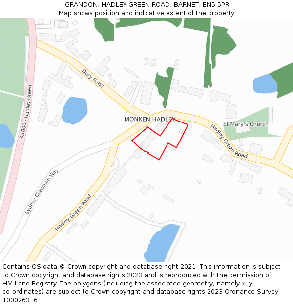 GRANDON, HADLEY GREEN ROAD, BARNET, EN5 5PR: Location map and indicative extent of plot