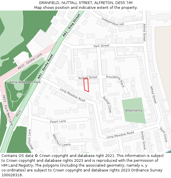 GRANFIELD, NUTTALL STREET, ALFRETON, DE55 7AY: Location map and indicative extent of plot