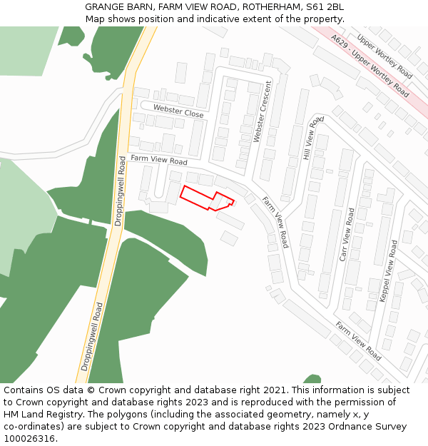 GRANGE BARN, FARM VIEW ROAD, ROTHERHAM, S61 2BL: Location map and indicative extent of plot