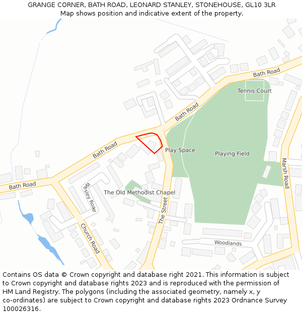 GRANGE CORNER, BATH ROAD, LEONARD STANLEY, STONEHOUSE, GL10 3LR: Location map and indicative extent of plot