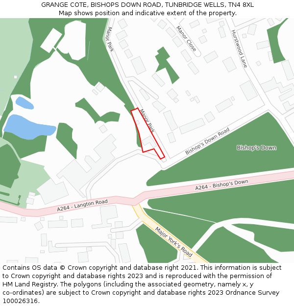 GRANGE COTE, BISHOPS DOWN ROAD, TUNBRIDGE WELLS, TN4 8XL: Location map and indicative extent of plot