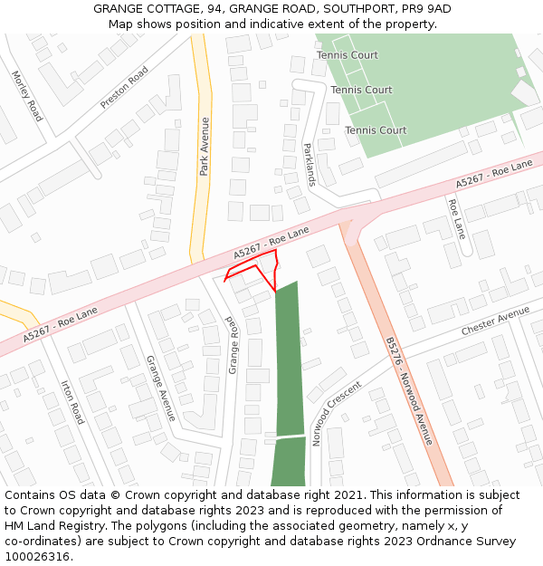 GRANGE COTTAGE, 94, GRANGE ROAD, SOUTHPORT, PR9 9AD: Location map and indicative extent of plot