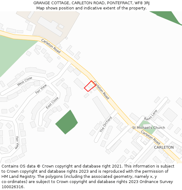 GRANGE COTTAGE, CARLETON ROAD, PONTEFRACT, WF8 3RJ: Location map and indicative extent of plot