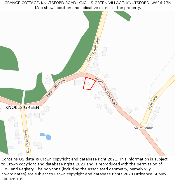 GRANGE COTTAGE, KNUTSFORD ROAD, KNOLLS GREEN VILLAGE, KNUTSFORD, WA16 7BN: Location map and indicative extent of plot