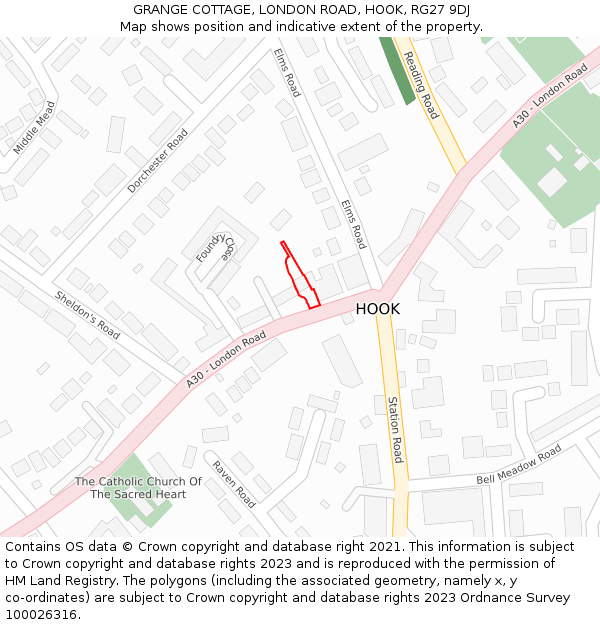 GRANGE COTTAGE, LONDON ROAD, HOOK, RG27 9DJ: Location map and indicative extent of plot