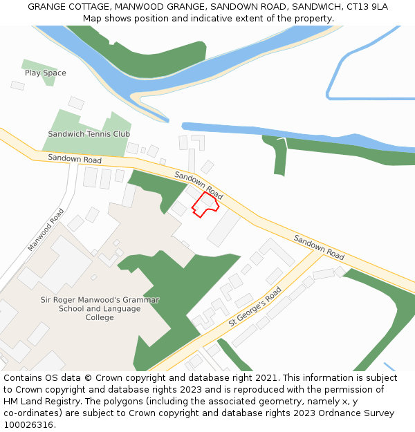 GRANGE COTTAGE, MANWOOD GRANGE, SANDOWN ROAD, SANDWICH, CT13 9LA: Location map and indicative extent of plot