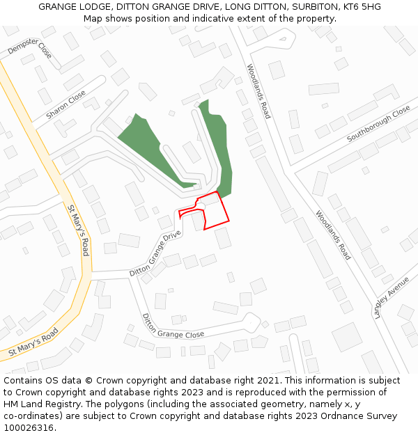 GRANGE LODGE, DITTON GRANGE DRIVE, LONG DITTON, SURBITON, KT6 5HG: Location map and indicative extent of plot