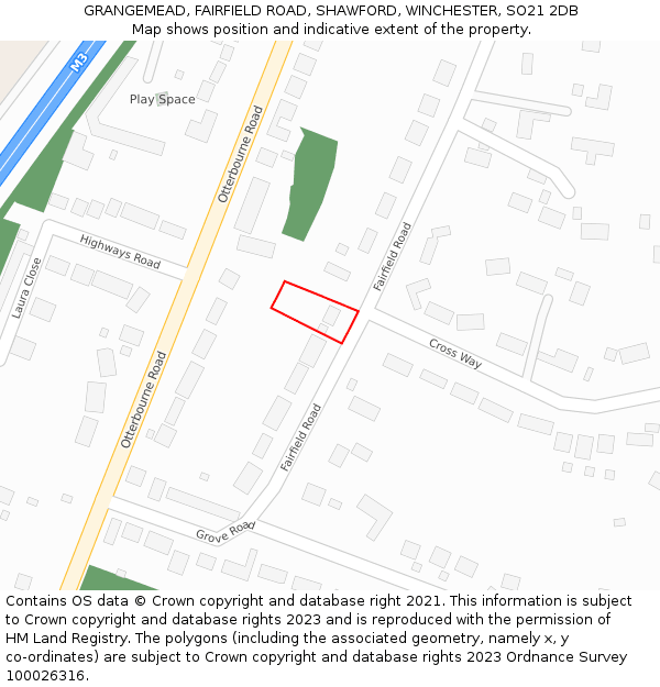 GRANGEMEAD, FAIRFIELD ROAD, SHAWFORD, WINCHESTER, SO21 2DB: Location map and indicative extent of plot
