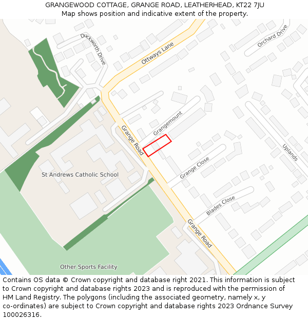 GRANGEWOOD COTTAGE, GRANGE ROAD, LEATHERHEAD, KT22 7JU: Location map and indicative extent of plot