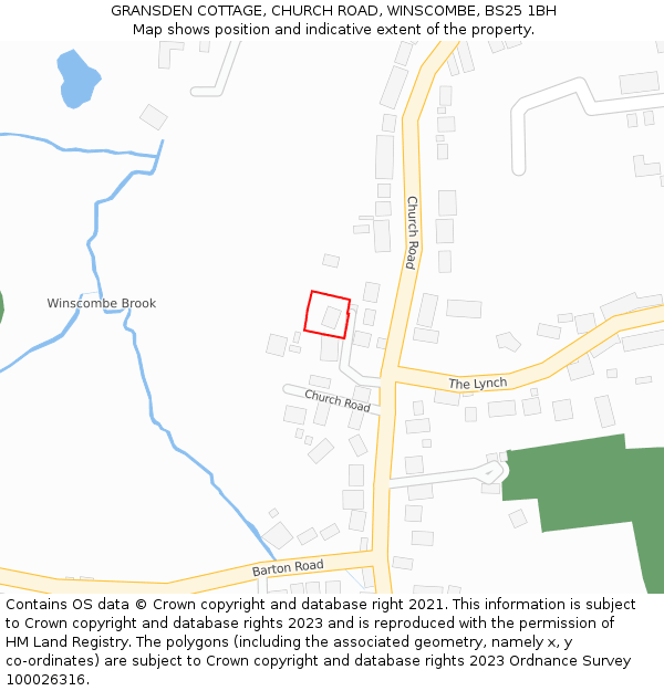 GRANSDEN COTTAGE, CHURCH ROAD, WINSCOMBE, BS25 1BH: Location map and indicative extent of plot