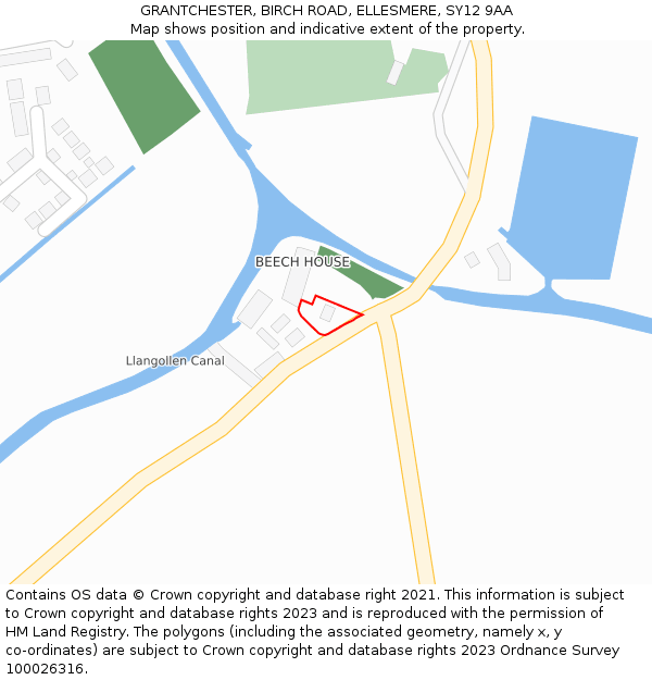 GRANTCHESTER, BIRCH ROAD, ELLESMERE, SY12 9AA: Location map and indicative extent of plot