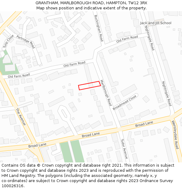 GRANTHAM, MARLBOROUGH ROAD, HAMPTON, TW12 3RX: Location map and indicative extent of plot