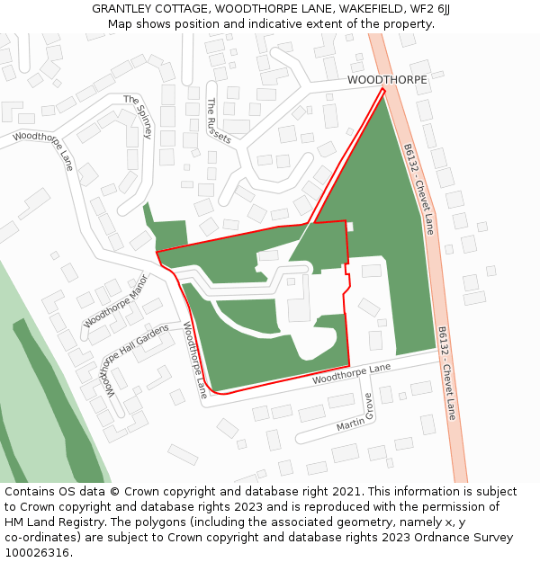 GRANTLEY COTTAGE, WOODTHORPE LANE, WAKEFIELD, WF2 6JJ: Location map and indicative extent of plot