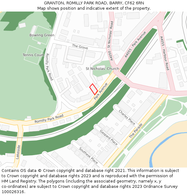 GRANTON, ROMILLY PARK ROAD, BARRY, CF62 6RN: Location map and indicative extent of plot