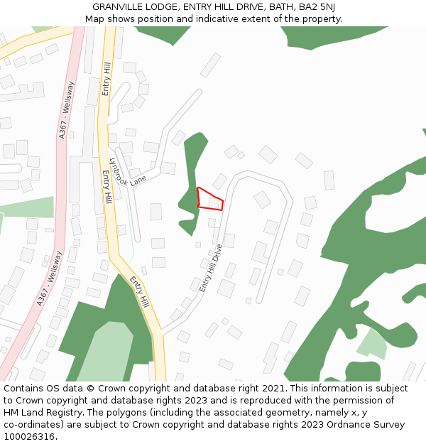 GRANVILLE LODGE, ENTRY HILL DRIVE, BATH, BA2 5NJ: Location map and indicative extent of plot