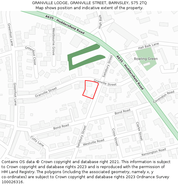 GRANVILLE LODGE, GRANVILLE STREET, BARNSLEY, S75 2TQ: Location map and indicative extent of plot