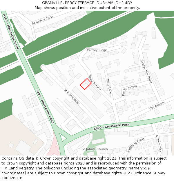 GRANVILLE, PERCY TERRACE, DURHAM, DH1 4DY: Location map and indicative extent of plot