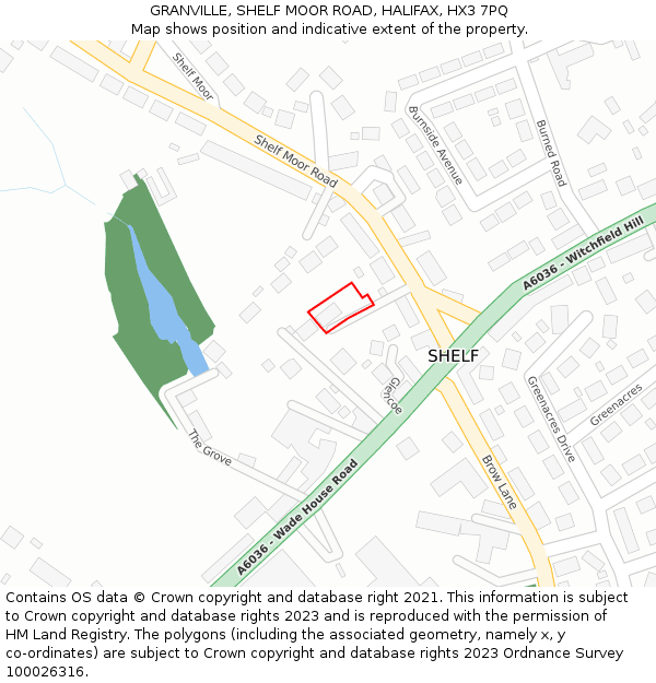 GRANVILLE, SHELF MOOR ROAD, HALIFAX, HX3 7PQ: Location map and indicative extent of plot