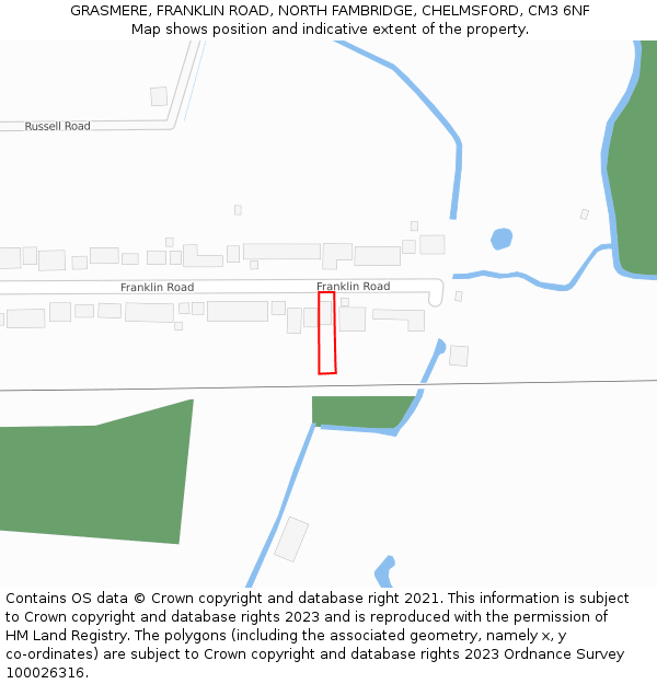 GRASMERE, FRANKLIN ROAD, NORTH FAMBRIDGE, CHELMSFORD, CM3 6NF: Location map and indicative extent of plot