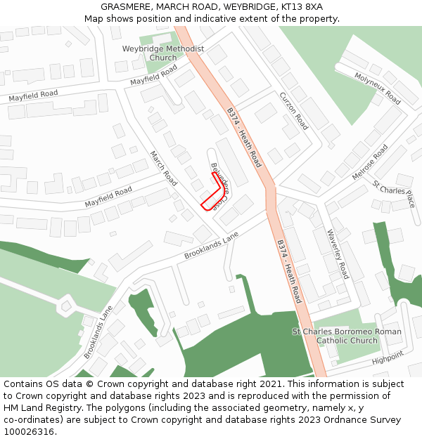 GRASMERE, MARCH ROAD, WEYBRIDGE, KT13 8XA: Location map and indicative extent of plot