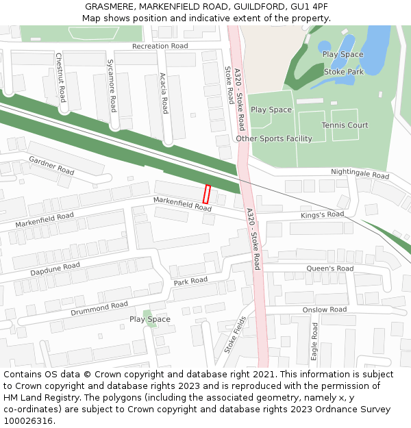 GRASMERE, MARKENFIELD ROAD, GUILDFORD, GU1 4PF: Location map and indicative extent of plot