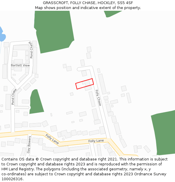 GRASSCROFT, FOLLY CHASE, HOCKLEY, SS5 4SF: Location map and indicative extent of plot