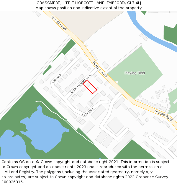 GRASSMERE, LITTLE HORCOTT LANE, FAIRFORD, GL7 4LJ: Location map and indicative extent of plot