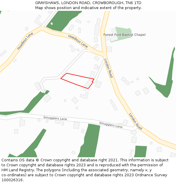 GRAYSHAWS, LONDON ROAD, CROWBOROUGH, TN6 1TD: Location map and indicative extent of plot