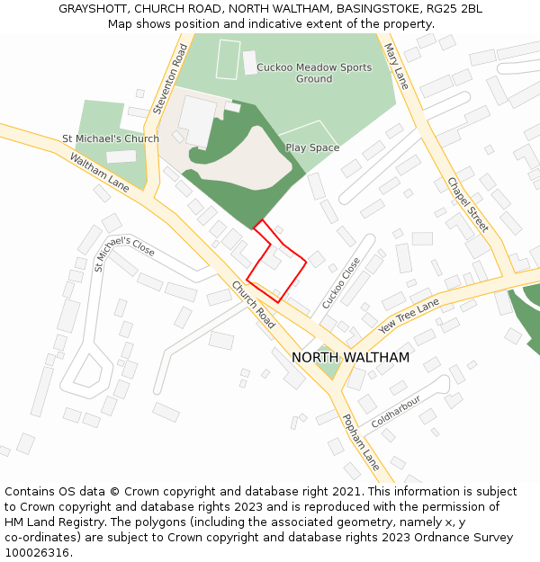 GRAYSHOTT, CHURCH ROAD, NORTH WALTHAM, BASINGSTOKE, RG25 2BL: Location map and indicative extent of plot