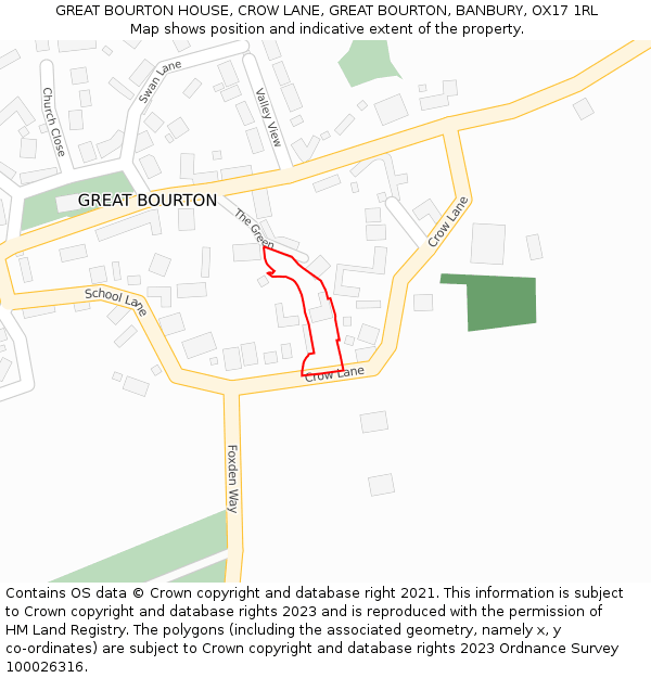 GREAT BOURTON HOUSE, CROW LANE, GREAT BOURTON, BANBURY, OX17 1RL: Location map and indicative extent of plot