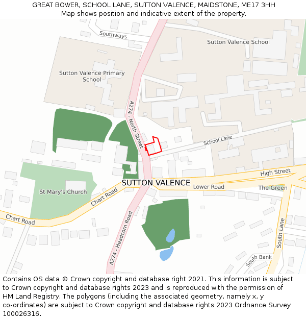 GREAT BOWER, SCHOOL LANE, SUTTON VALENCE, MAIDSTONE, ME17 3HH: Location map and indicative extent of plot