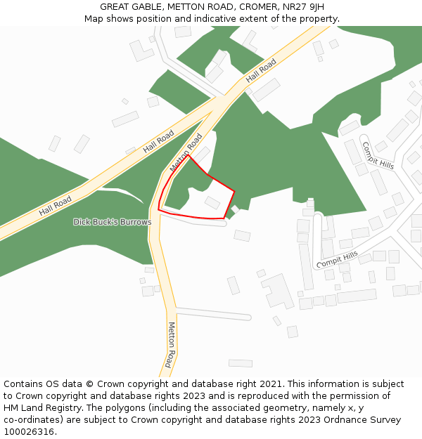 GREAT GABLE, METTON ROAD, CROMER, NR27 9JH: Location map and indicative extent of plot