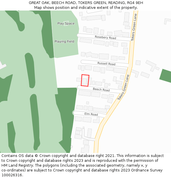 GREAT OAK, BEECH ROAD, TOKERS GREEN, READING, RG4 9EH: Location map and indicative extent of plot