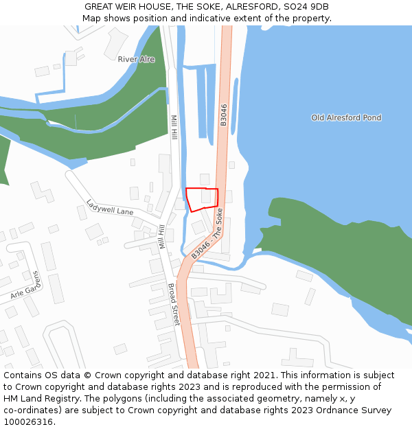 GREAT WEIR HOUSE, THE SOKE, ALRESFORD, SO24 9DB: Location map and indicative extent of plot