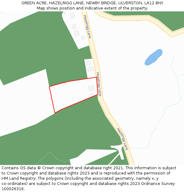 GREEN ACRE, HAZELRIGG LANE, NEWBY BRIDGE, ULVERSTON, LA12 8NY: Location map and indicative extent of plot