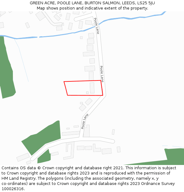 GREEN ACRE, POOLE LANE, BURTON SALMON, LEEDS, LS25 5JU: Location map and indicative extent of plot