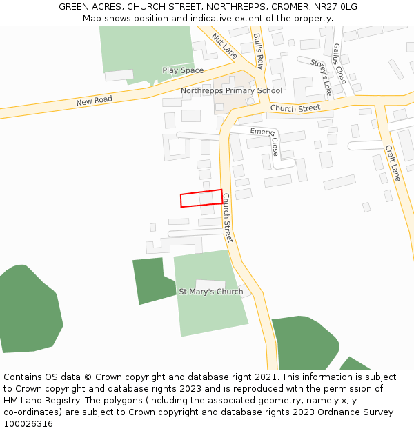 GREEN ACRES, CHURCH STREET, NORTHREPPS, CROMER, NR27 0LG: Location map and indicative extent of plot