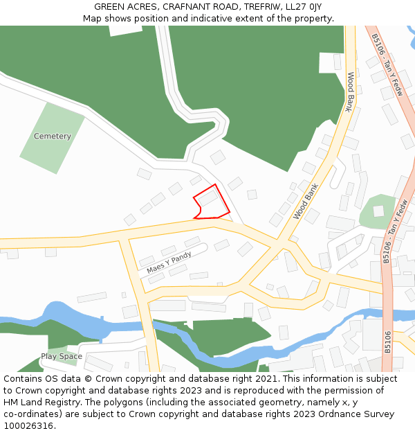 GREEN ACRES, CRAFNANT ROAD, TREFRIW, LL27 0JY: Location map and indicative extent of plot