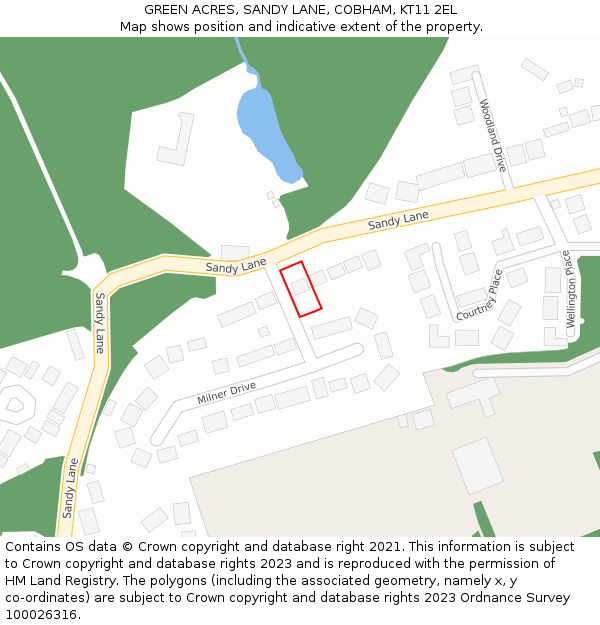 GREEN ACRES, SANDY LANE, COBHAM, KT11 2EL: Location map and indicative extent of plot