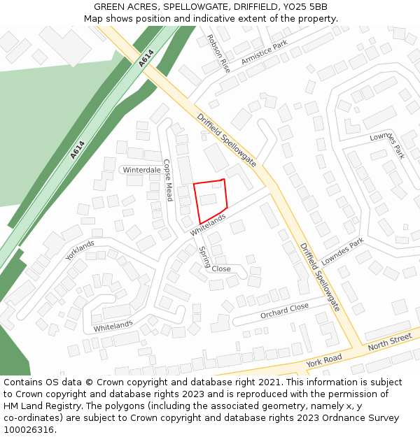 GREEN ACRES, SPELLOWGATE, DRIFFIELD, YO25 5BB: Location map and indicative extent of plot