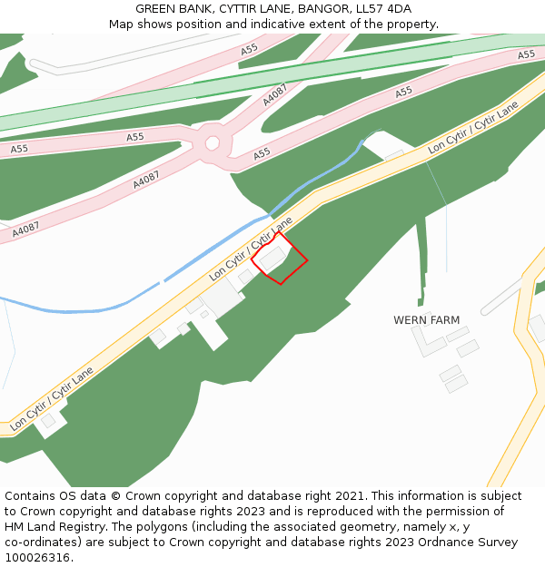 GREEN BANK, CYTTIR LANE, BANGOR, LL57 4DA: Location map and indicative extent of plot